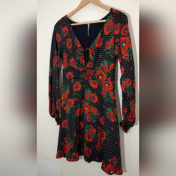 Free People Morning Light Retro Floral Printed Long Sleeve Mini Dress - Picture 6 of 8